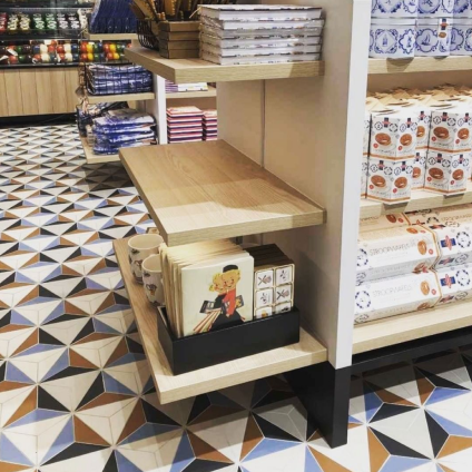 geometric tile on floor in retail space
