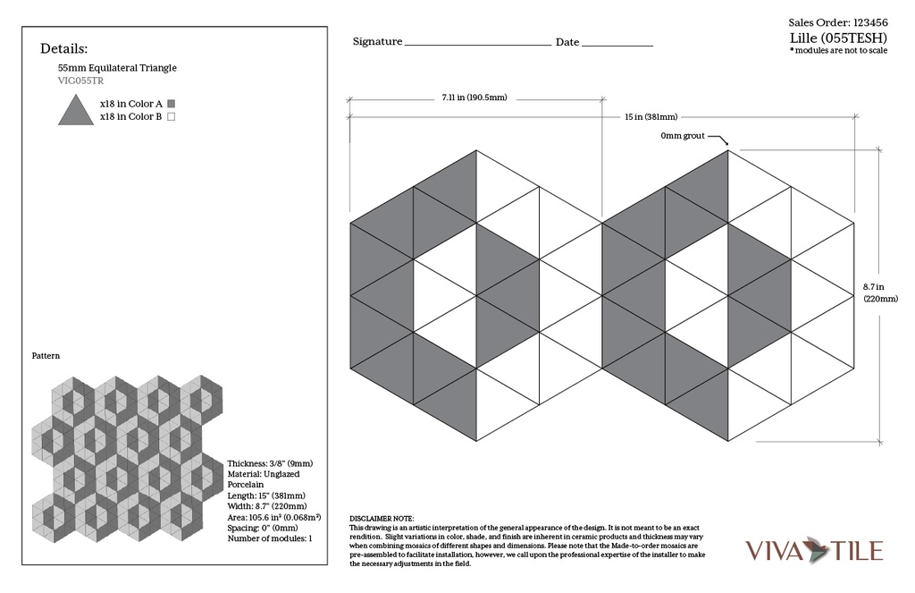 55mm Equilateral Triangle in split hexagon pattern