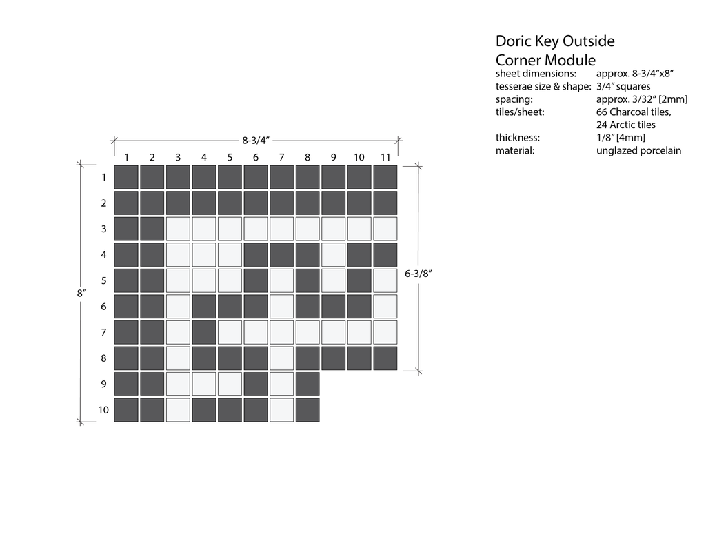Doric Greek key border outside corner in Arctic/Charcoal - 3/4" squares