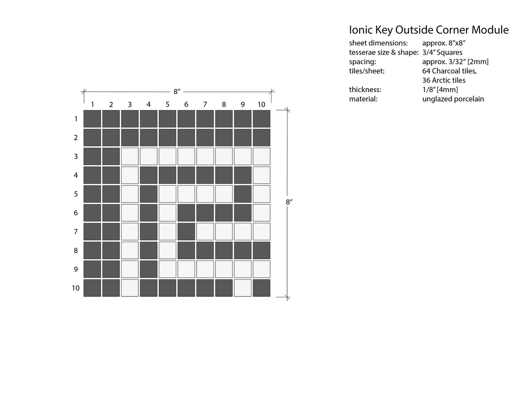 Ionic Greek key border outside corner in Arctic/Charcoal - 3/4" squares