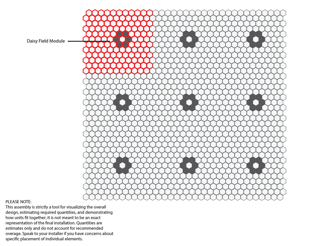 Charcoal Daisy Pattern - 1"Hex in Arctic background