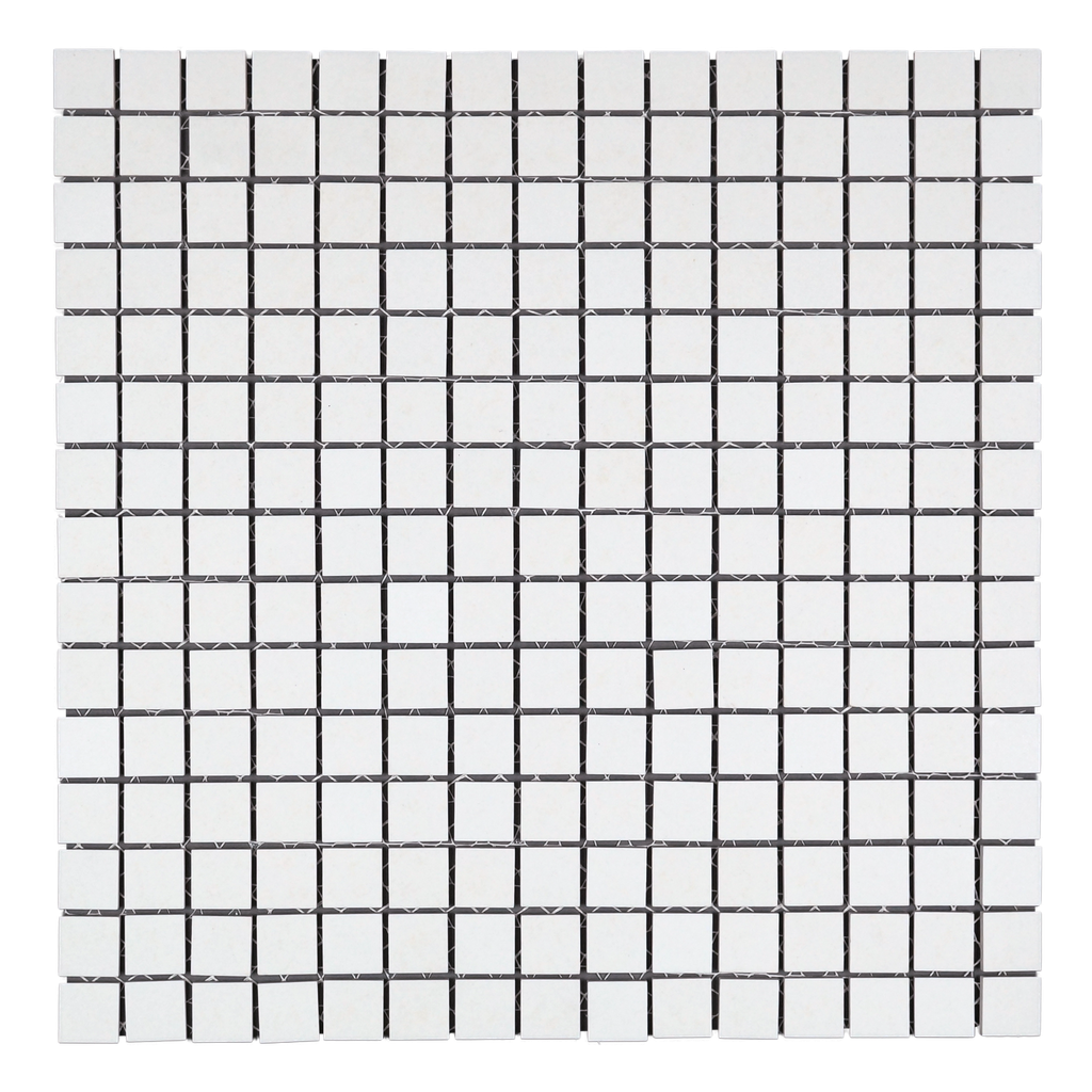 1" unglazed porcelain square mosaic in 'Arctic' - Mesh Mounted
